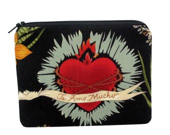 Small Zipper Pouch, Frida Heart of Love, Te Amo Mucho