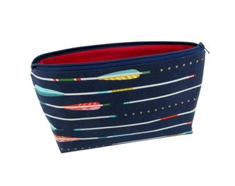 Straight Arrow in Navy, Make-Up Bag, Cosmetic Zipper Pouch