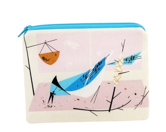 Bird Zipper Pouch, Blue Jay Charley Harper, Small Zip Coin Purse