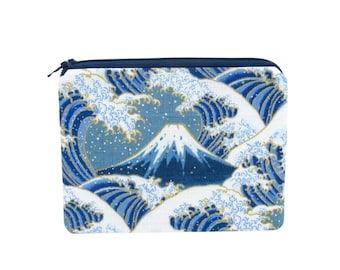 Tsunami Zippered Pouch, Ocean Waves Mount Fuji, Small Zipper Bag