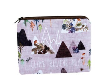 Inspirational Zipper Pouch, Climb Believe Fly, Mountain Coin Purse