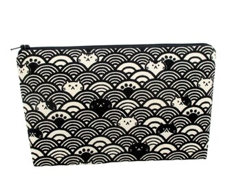 Zippered Make Up Bag, Cat Scallops Cosmetic Pouch