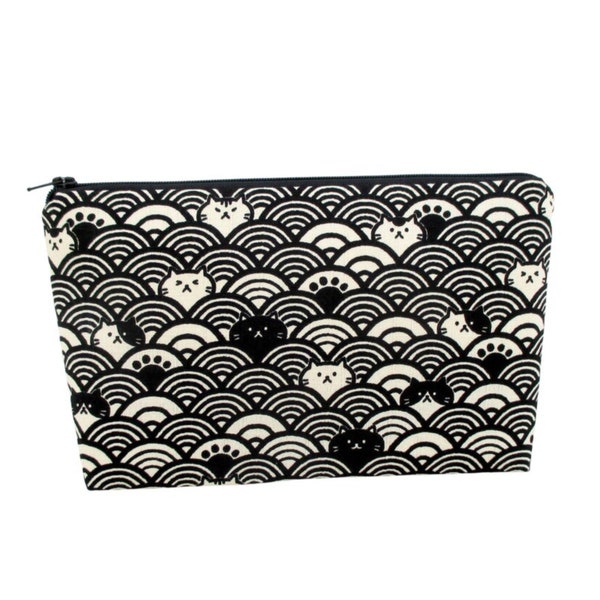 Zippered Make Up Bag, Cat Scallops Cosmetic Pouch