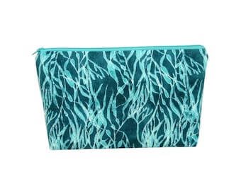 Cosmetic Zipper Pouch in Aquamarine, Ocean Kelp Forest