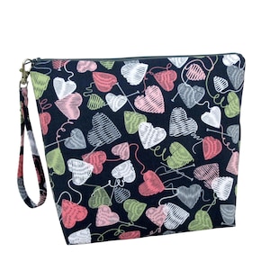 Yarn Tall Zippered Pouch, Yarn Hearts, Knitting Project Bag