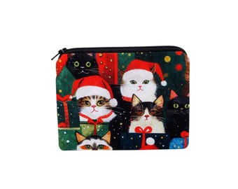 Zipper Pouch, Christmas Cats Zippered Coin Purse