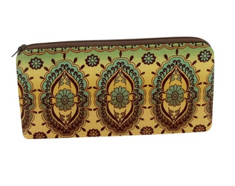 Long Zipper Pencil Pouch, Bohemian Stripe in Green and Gold