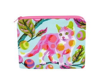 Cat Bag, Small Zippered Pouch, Disco Kitty, Tabby Road, Tula Pink Coin Purse
