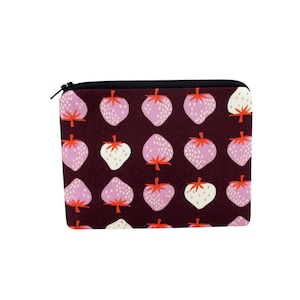 Strawberries on Plum Pouch, Small Zippered Bag