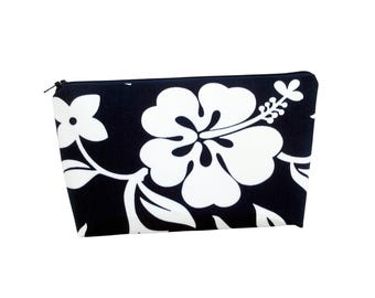 Make-up Bag, Classic Navy Hibiscus, Cosmetic Zipper Pouch,