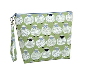 Sheep Tall Zippered Pouch, Wool Ewe Lambs Knitting Project Bag