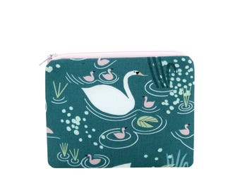 Small Zipper Pouch, Swan Lake, Navy Blue Coin Purse