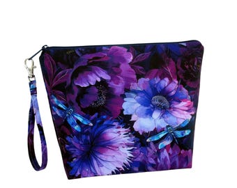 Zippered Pouch, Dragonfly Mist Floral Tall Knitting Project Bag