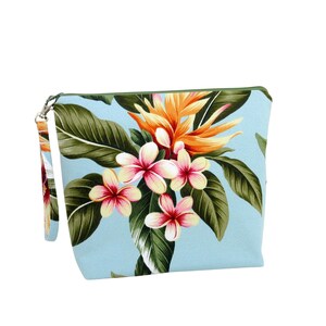 Barkcloth Hawaii Project Bag: Retro Plumeria Zippered Pouch
