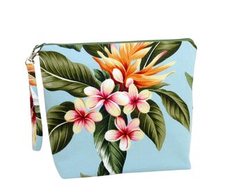 Barkcloth Hawaii Project Bag: Retro Plumeria Zippered Pouch
