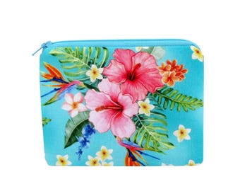 Small Zipper Pouch, Hawaiian Hibiscus Bouquet, Tropical Coin Purse