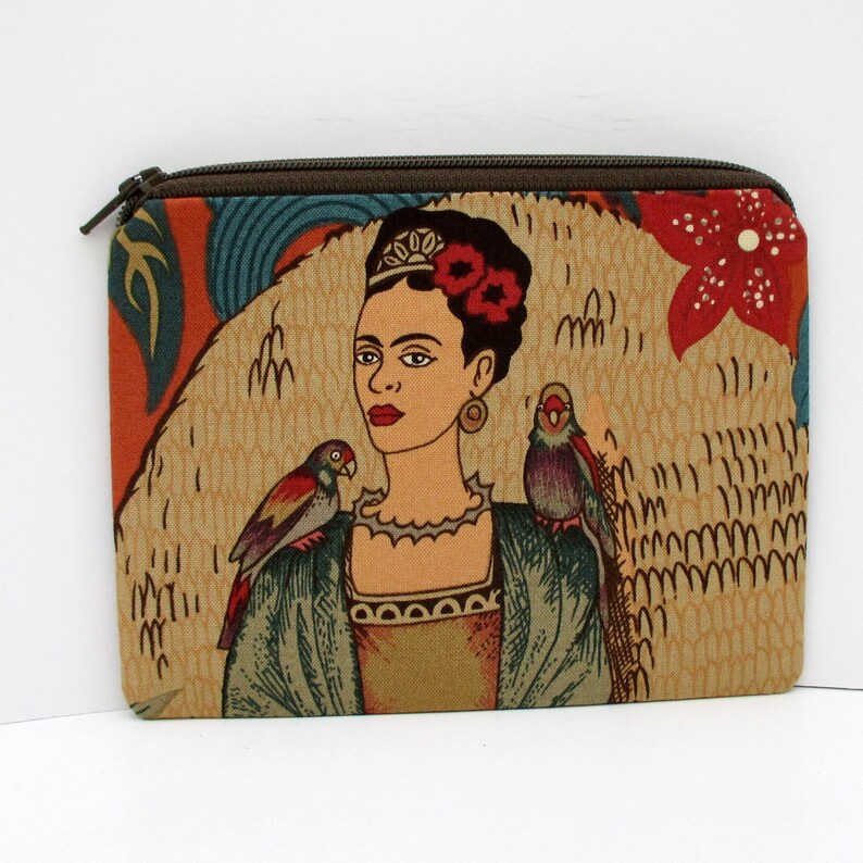 Fridas/'s Garden with Parrots in Terracotta Small Zippered Pouch or Coin Purse