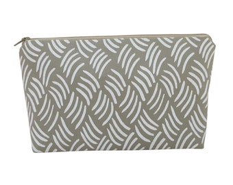 Basketweave Cosmetic Bag, Tan Canvas Zipper Pouch