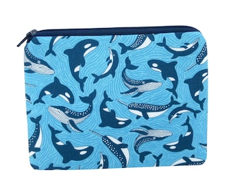 Small Zipper Pouch, Narwhals and Whales Fins and Tails Bag