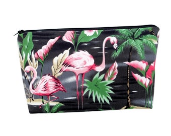 Flamingo Paradise in Black, Make-up Bag, Cosmetic Zipper Pouch