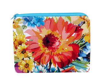 Floral Small Zipper Pouch, Watercolor Garden Zip Bag