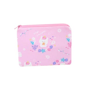 May include: A pink zippered pouch with a whimsical design. The pouch features a repeating pattern of sea creatures, bubbles, and the text "my unicorn". The main image is of a cartoon unicorn.