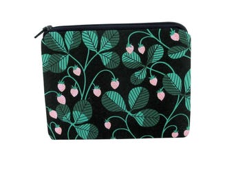 Strawberry Leaf Bag, Small Zipper Pouch or Coin Purse, Gift for Mom