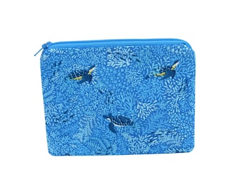 Sea Turtle Zipper Pouch, Blue Lagoon Turtles, Small Zippered Bag