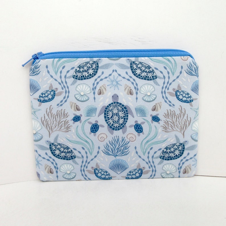 Sea Turtle Zippered Pouch, Ocean Pearl Turtles Coin Purse image 7