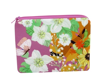 Butterfly Floral Zipper Pouch: Small Cotton Coin Purse