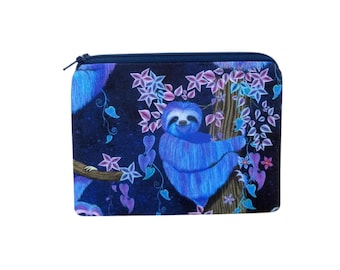Sloth Zippered Pouch, Moonlit Glow Tree Sloth Bag