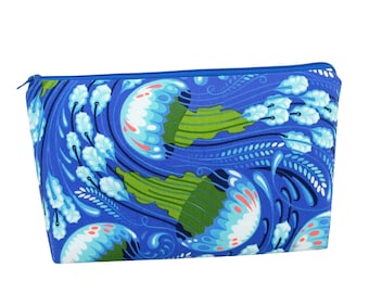 Tula Pink Cosmetic Zipper Pouch, Ocean Waves Stormy Sea, Zippered Make Up Bag