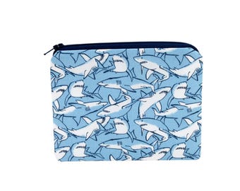Shark Zipper Pouch: Ocean Animal Print, Small Cotton Bag