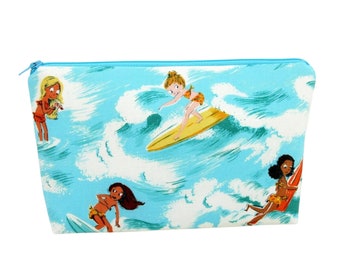 Surfer Girls Make-up Zipper Pouch, Heather Ross Malibu Cosmetic Bag