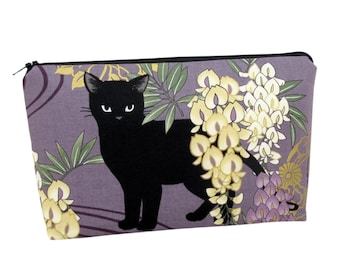 Zippered Make Up Bag, Black Cat Standing, Cosmetic Pouch