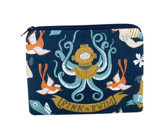Octopus Zipper Bag, Small Zippered Pouch, Sink or Swim