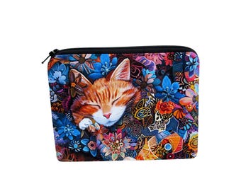 Kitty Zipper Pouch, Calico Cat Zippered Bag by Ocean Patch
