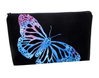 Make Up Bag, Butterfly Batik, Black Cosmetic Zipper Pouch