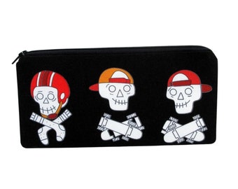 SALE Sports Skulls Pencil Pouch, Alexander Henry Long Zipper Pouch