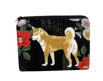 Dog Zipper Pouch, Shiba Inu Floral, Animal Coin Purse