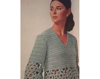 Padrão de blusa de crochê dos anos 1960: bainha de renda floral (padrão em PDF)
