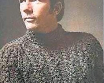 Vintage 1960s Aran Cable Knit Turtleneck Sweater Pattern (PDF Download) - Men's 40-48"