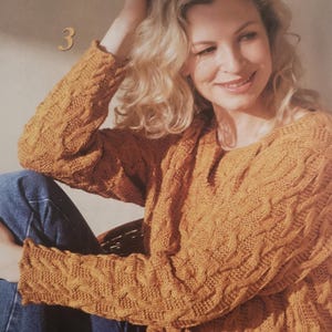 Women&#39;s Casual Cables Pullover Sweater Instant Download Knitting Pattern PDF spring summer loose tunic ladies S,M,L 30&quot;-40&quot; bust DK cotton