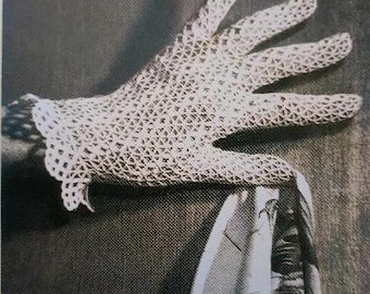 Gants en dentelle pour femmes, motif au crochet vintage PDF avec bord festonné