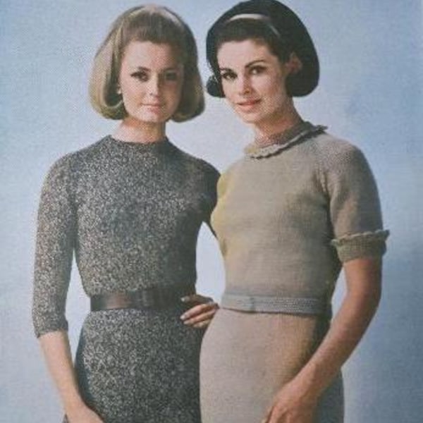 1960s A-Line Sweater Dress Vintage Knitting Pattern: Scalloped Collar (PDF Download)