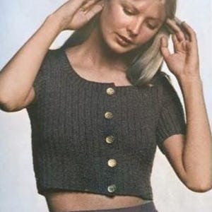 Ribbed Crop Top Knitting Pattern: 1970s Style Buttoned Knit Tee (PDF Download)