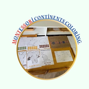 Montessori kleurplaten continent | Cut & Match met universele continentkleurcodes | Educatieve afdrukbare voor kinderen Prescholl