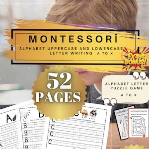Descarga digital de práctica de letras mayúsculas y minúsculas y rompecabezas del alfabeto, actividad de aprendizaje Montessori para niños, habilidades de lectura y escritura tempranas