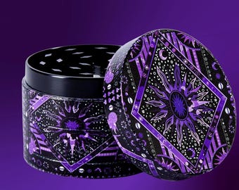 Psychedelic Sun Moon Herb Grinder | 4-Layer Zinc Spice Grinder with Pollen Catcher | Unique Cosmic Sun & Moon Design Gift