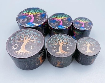 40/50/60 mm (1,5"/2,0"/2,5") Boho Tree kruidenmolen | Handmatige kruiden- en specerijenmolen met 4 lagen | Cadeau voor zout, peper en tabak
